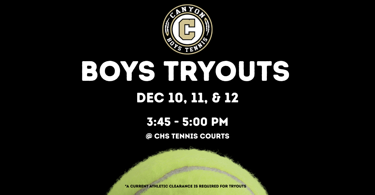 Boys Tennis Tryouts December 10-12