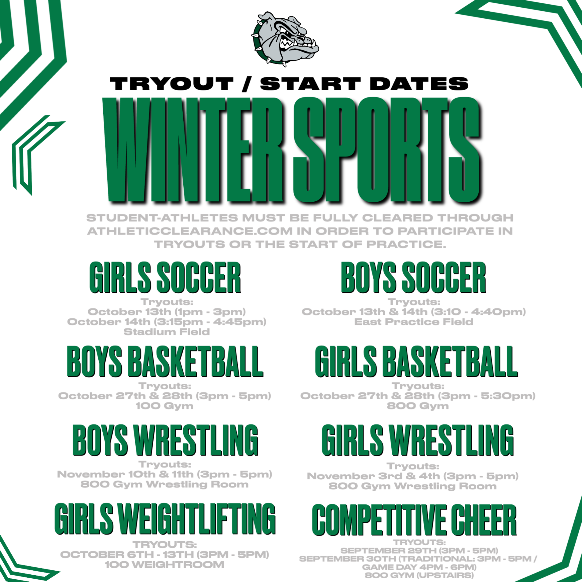 Winter Tryout Information