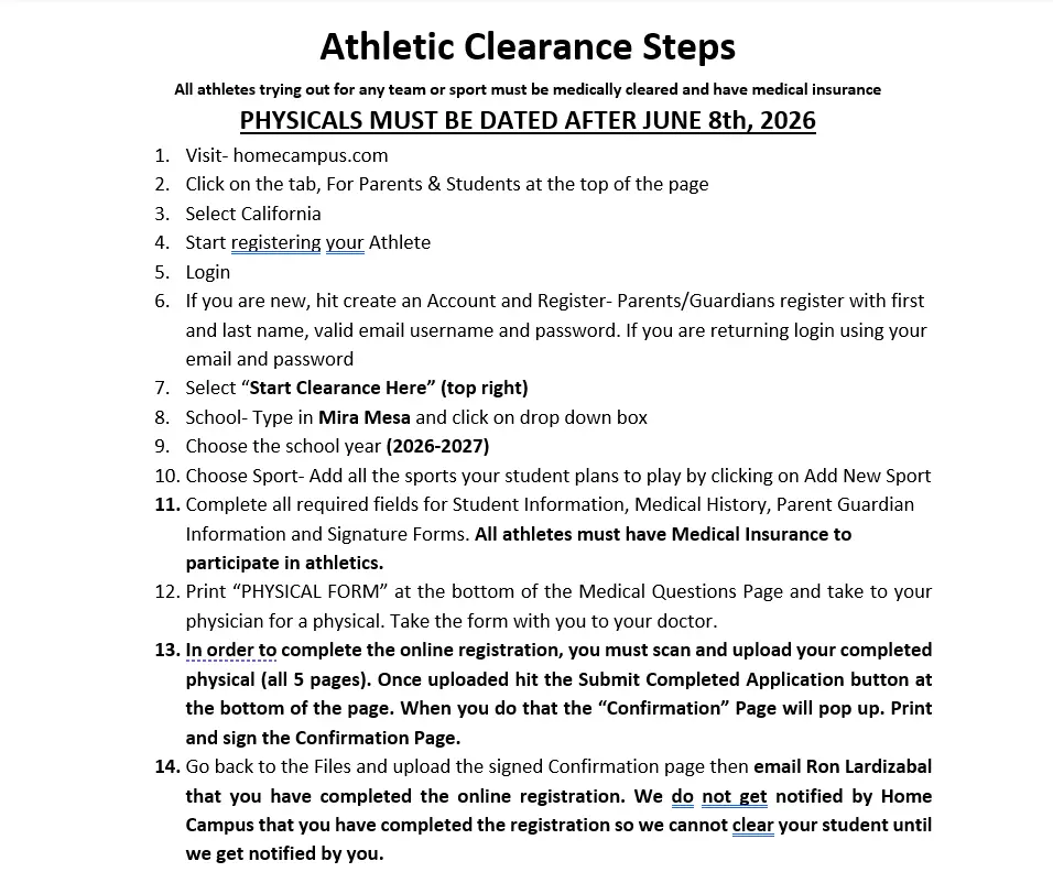 Athletic Clearance Info for 2026-27