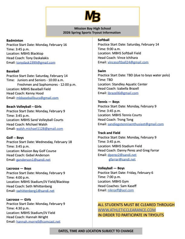 2026 Spring Sports Information