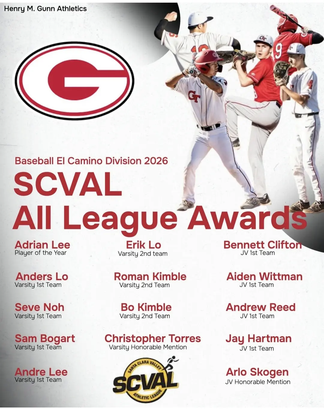 SCVAL Spring ALL LEAGUE AWARDS