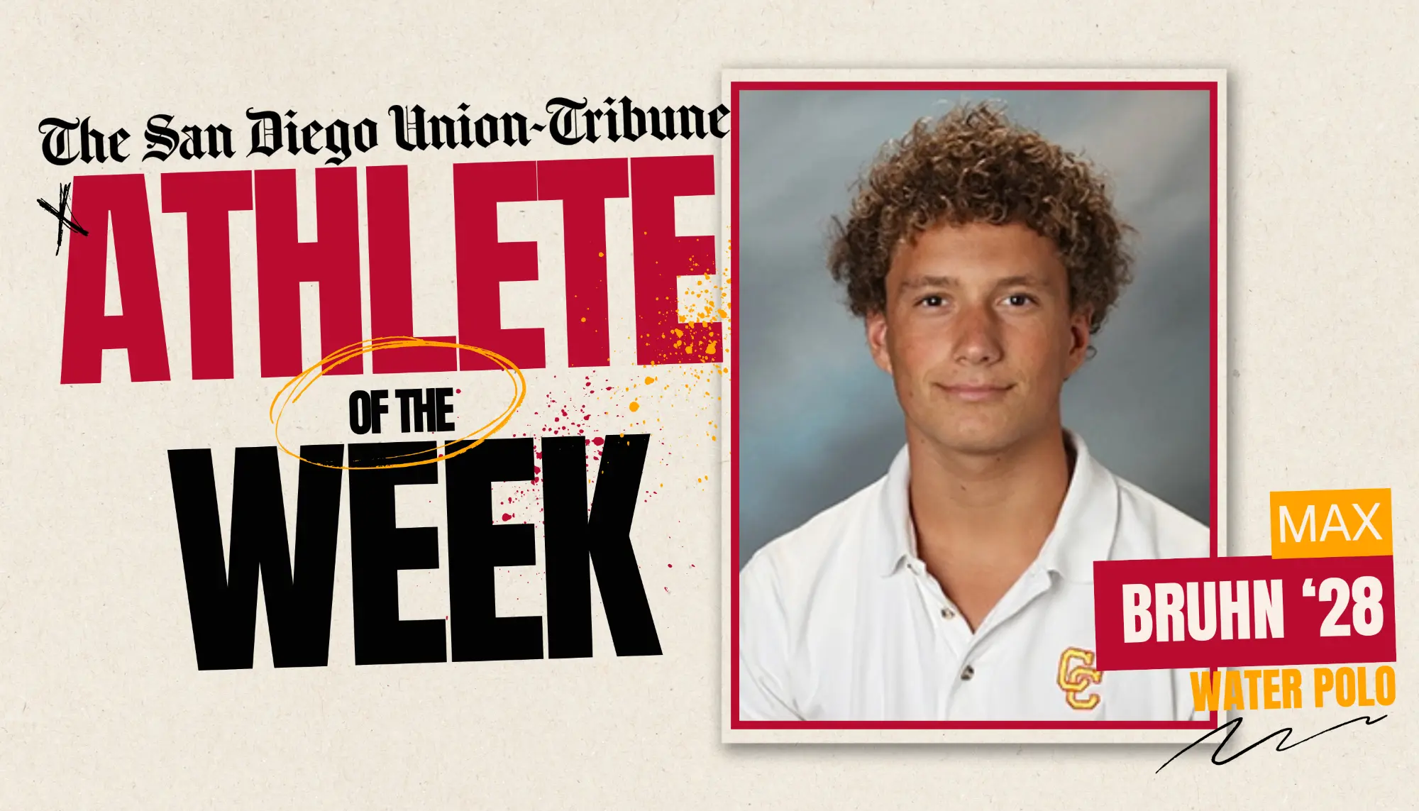Max Bruhn '28 - San Diego Union Tribune Athlete of the Week - Cathedral ...